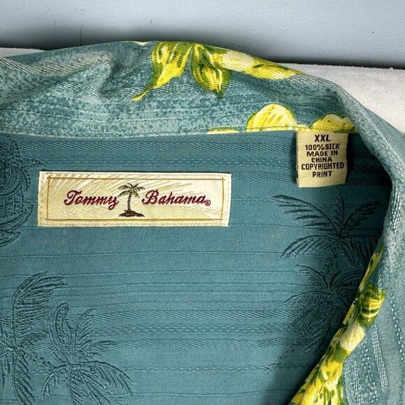 TOMMY BAHAMA Men's Sz 2XL Shirt Pineapple‎ Blue CAMP HAWAIIAN SILK Yellow Floral - Picture 2 of 7